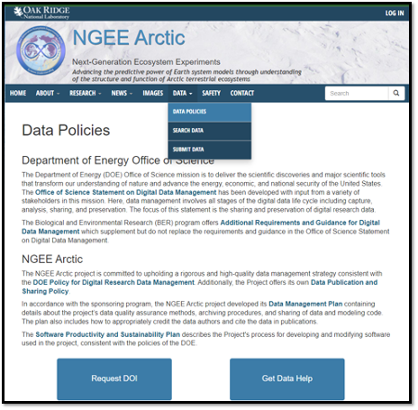 NGEE Arctic Website / Data Policies page
